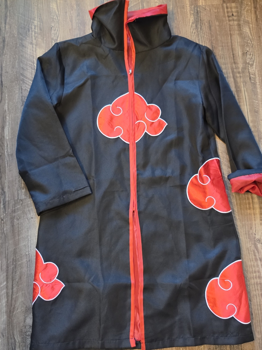 Naruto Akatsuki Red Cloud Zipper Costume Cloak Robe Cosplay Unisex Size XS